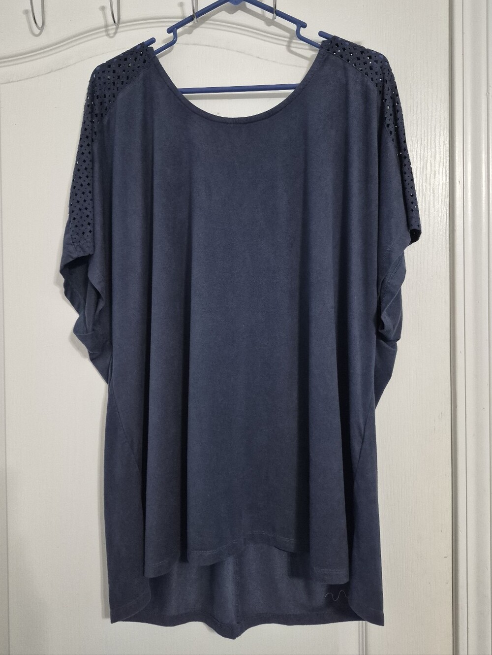 Eyeshadow Navy Blue Top Laser Cut Out Design Sleeves Size 1X